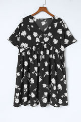 Floral V-Neck Pocket A-Line Dress