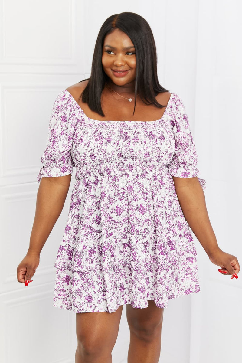 White Birch Touch of Elegance Full Size Floral Ruffle Mini Dress