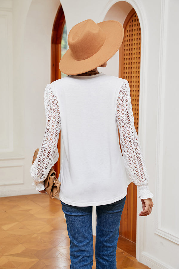 Contrast V-Neck Long Sleeve Blouse