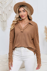 Lapel Collar Dropped Shoulder Blouse