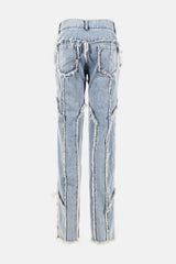 Lace-Up Frayed Straight Leg Jeans