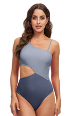 Two-Tone Cutout One-Shoulder One-Piece Swimsuit