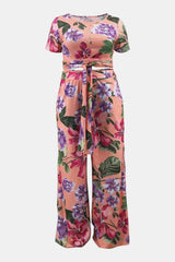 Plus Size Printed Crisscross Tie Front Top and Pants Set