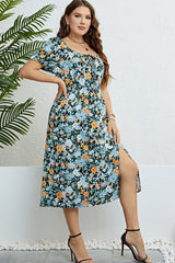 Floral Split Short Sleeve Dress