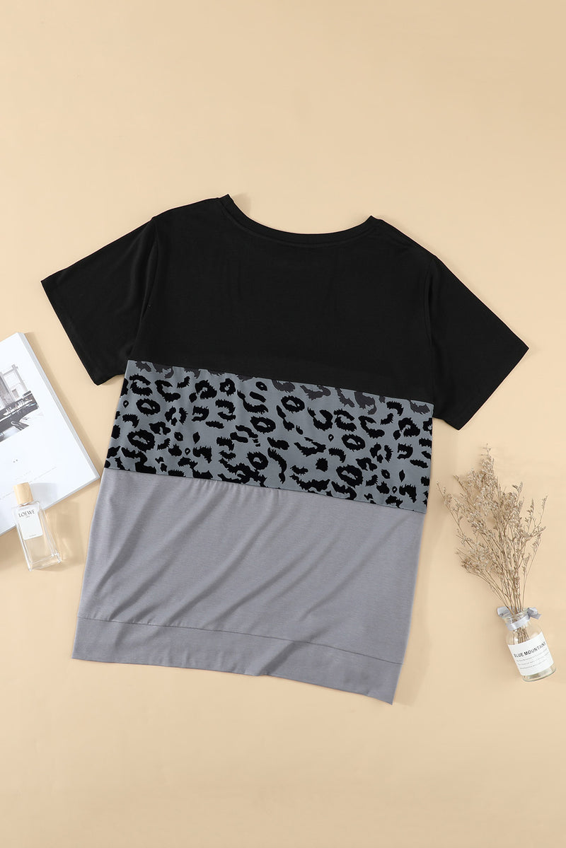 Plus Size Leopard Color Block T-Shirt