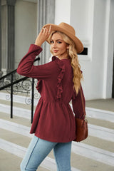 Round Neck Ruffled Peplum Blouse