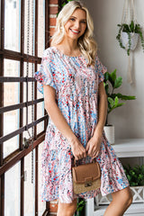 Printed Short Flounce Sleeve Tiered Dress