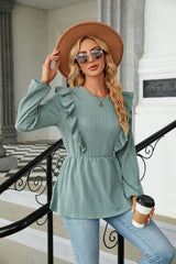 Round Neck Ruffled Peplum Blouse