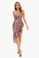 Leopard Strapless Ruffle Hem Dress