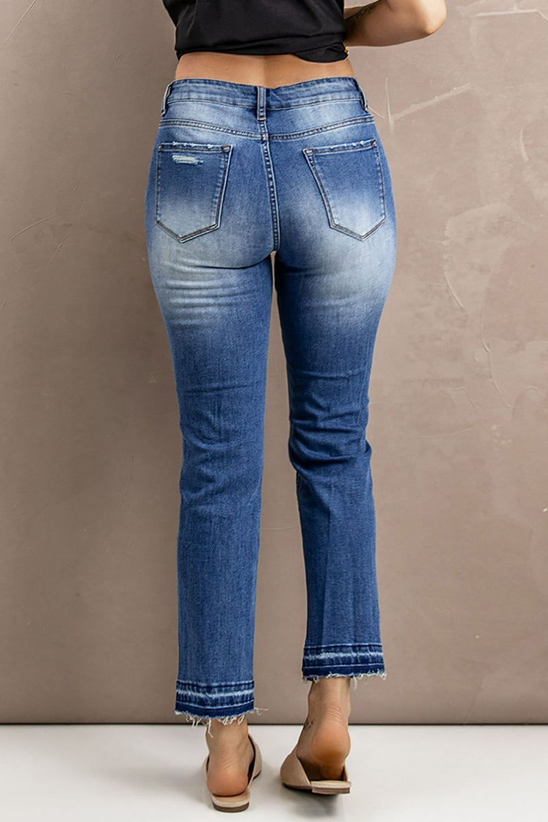 Straight Leg Distressed High Waist Jeans