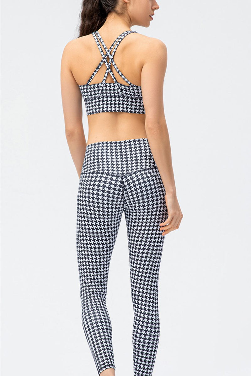 Plaid Double Crisscross Strap Sports Bra