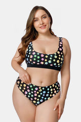 Plus Size Daisy Print Color-Changing Scoop Neck Bikini Set