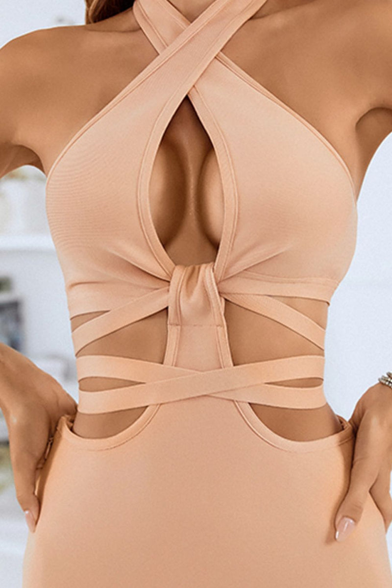Crisscross Gathered Detail Cutout Tie-Back Bandage Dress