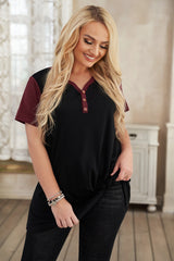 Plus Size Contrast Twisted Henley Tee