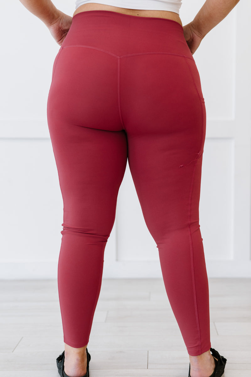 Step Aside Full Size Athletic Leggings with Pockets in Rose