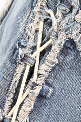 Lace-Up Frayed Straight Leg Jeans