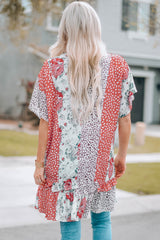 Mixed Print Ruffle Hem Kimono