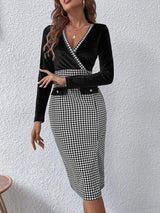 Surplice Neck Houndstooth Dress