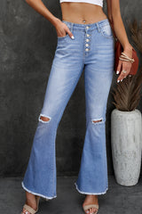 High Waist Button Fly Flared Jeans