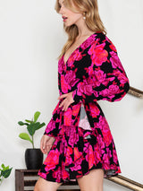 Floral Print Surplice Neck Long Sleeve Dress