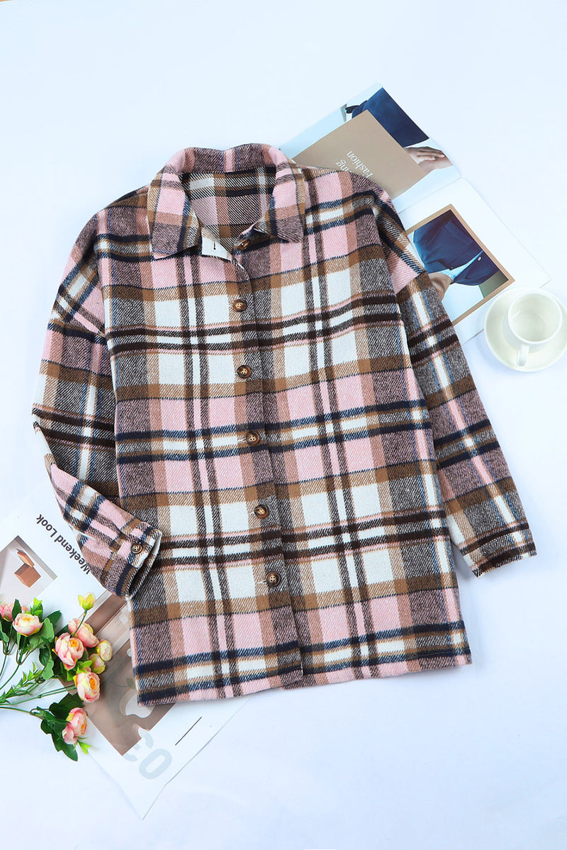 Plaid Dropped Shoulder Pocketed Shirt Jacket