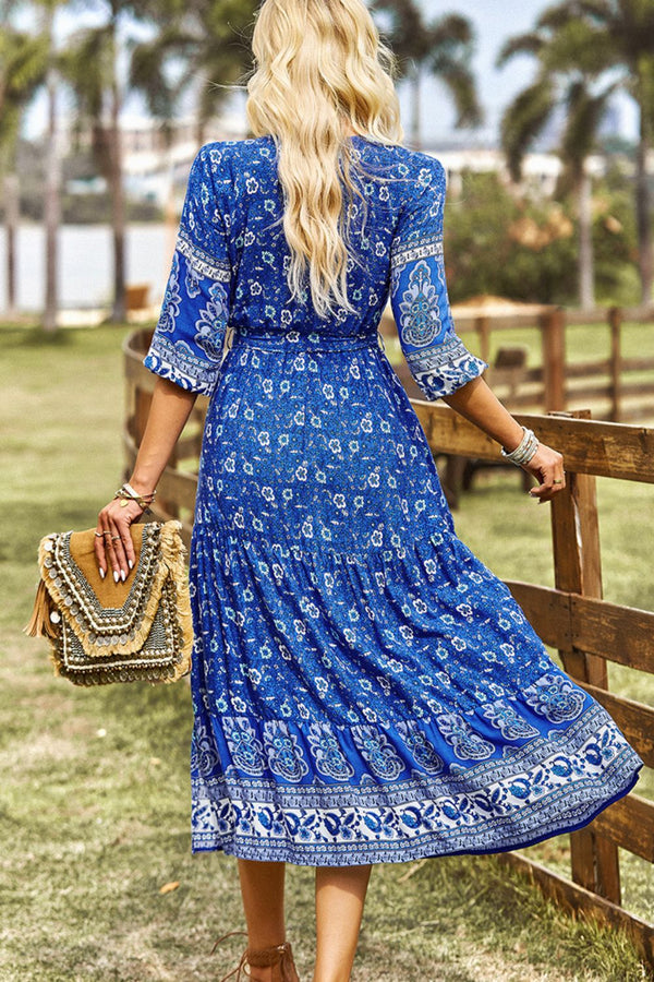 Bohemian Tie Belt V-Neck Dress