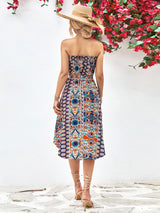 Printed Strapless Tie Belt Dress