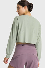 Dropped Shoulder Round Neck Cropped Sports Top