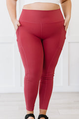 Step Aside Full Size Athletic Leggings with Pockets in Rose