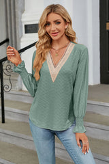 V-Neck Flounce Sleeve Blouse