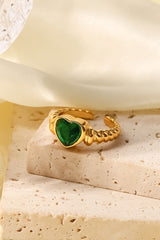 18K Gold Plated Zircon Heart Shape Twisted Open Ring