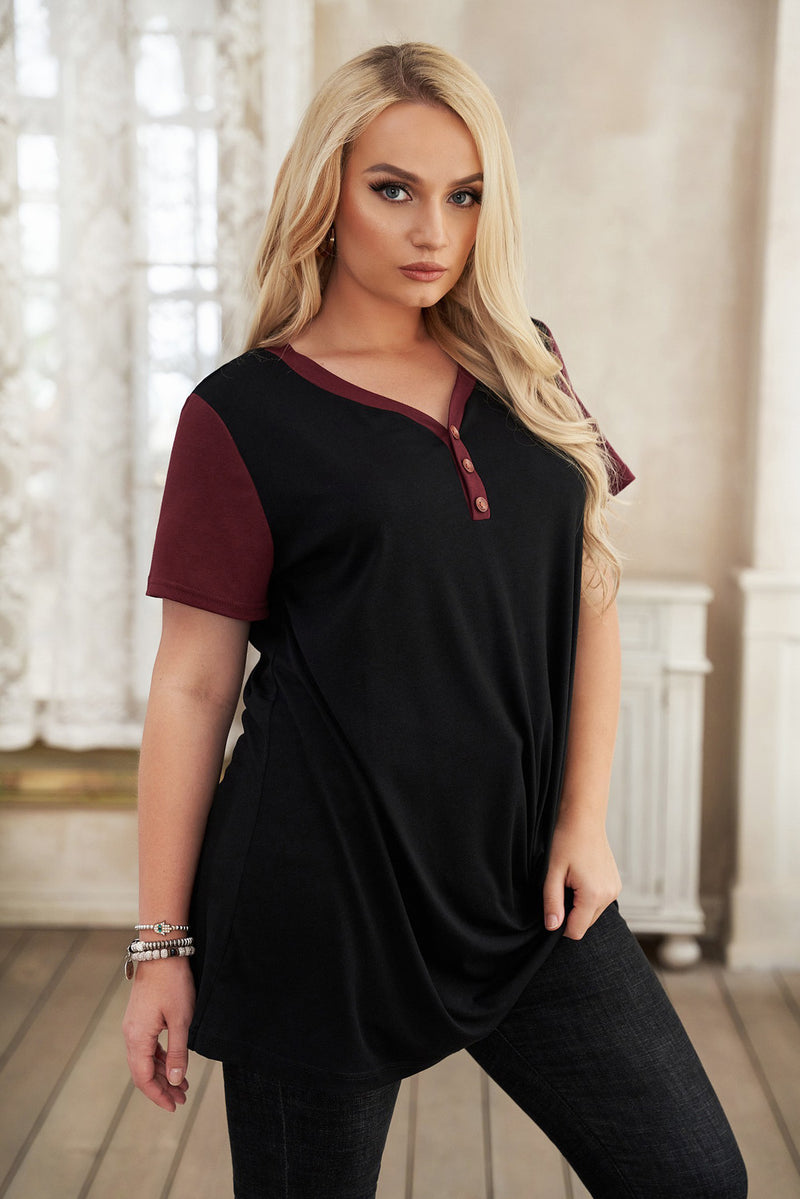 Plus Size Contrast Twisted Henley Tee