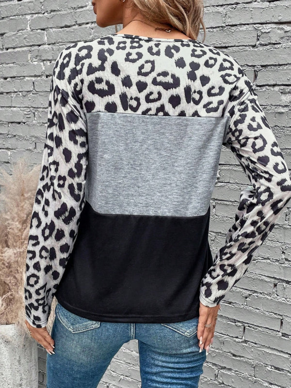 Leopard Color Block Long Sleeve Top