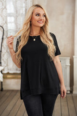 Plus Size Side Slit Round Neck T-Shirt