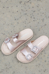 Jewel of the Sea Faux Pearl Buckle Slide Sandals