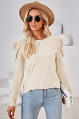 Round Neck Puff Sleeve Blouse