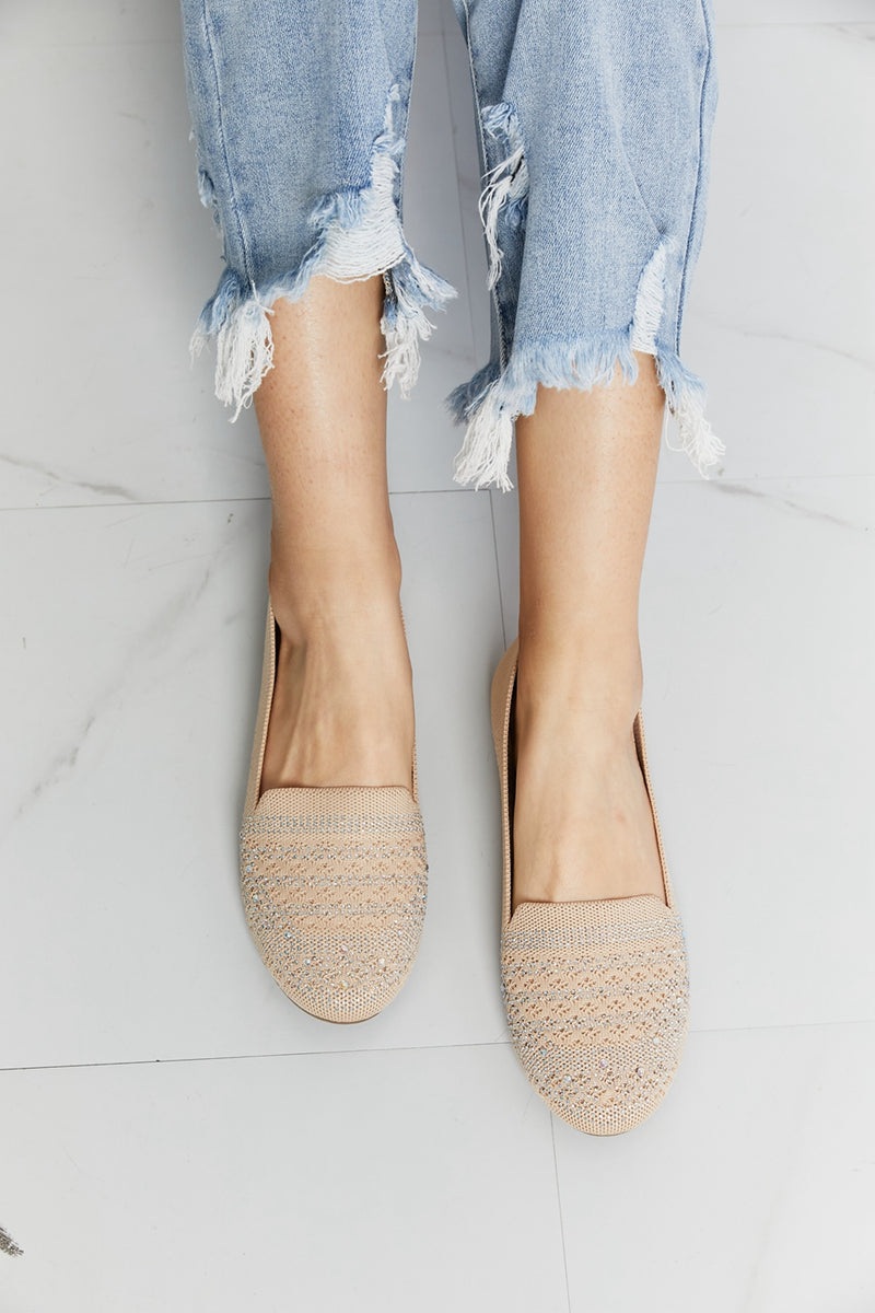 Rhinestone Flats in Beige