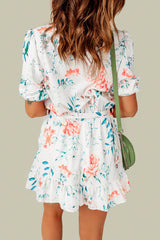 Floral Belted Puff Sleeve Romper