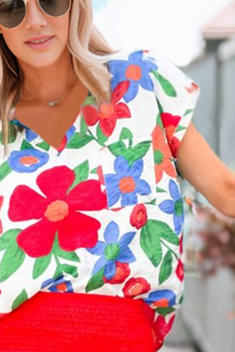 Floral V-Neck Short Sleeve Top