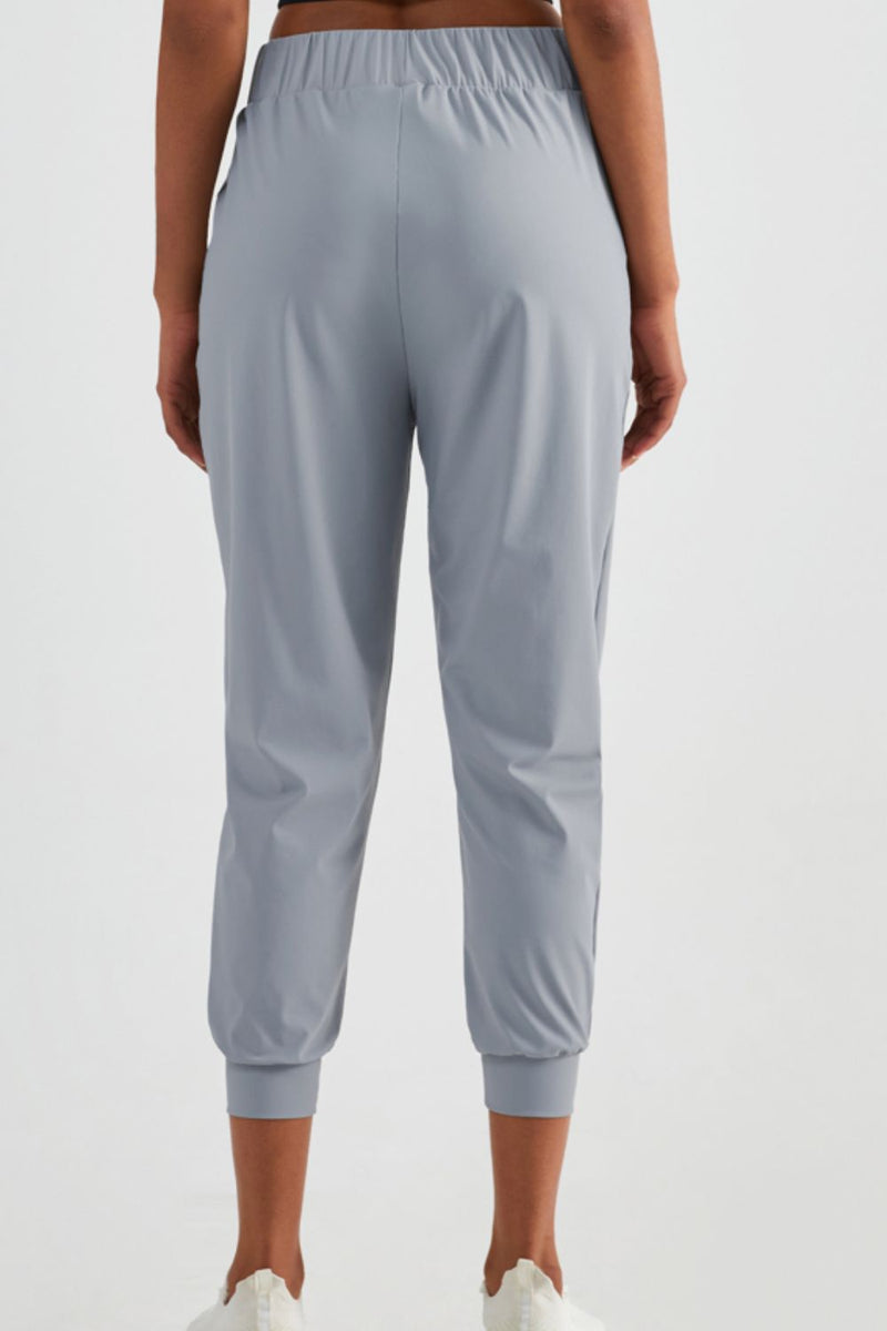 Elastic Waist Cropped Joggers with Side Pockets