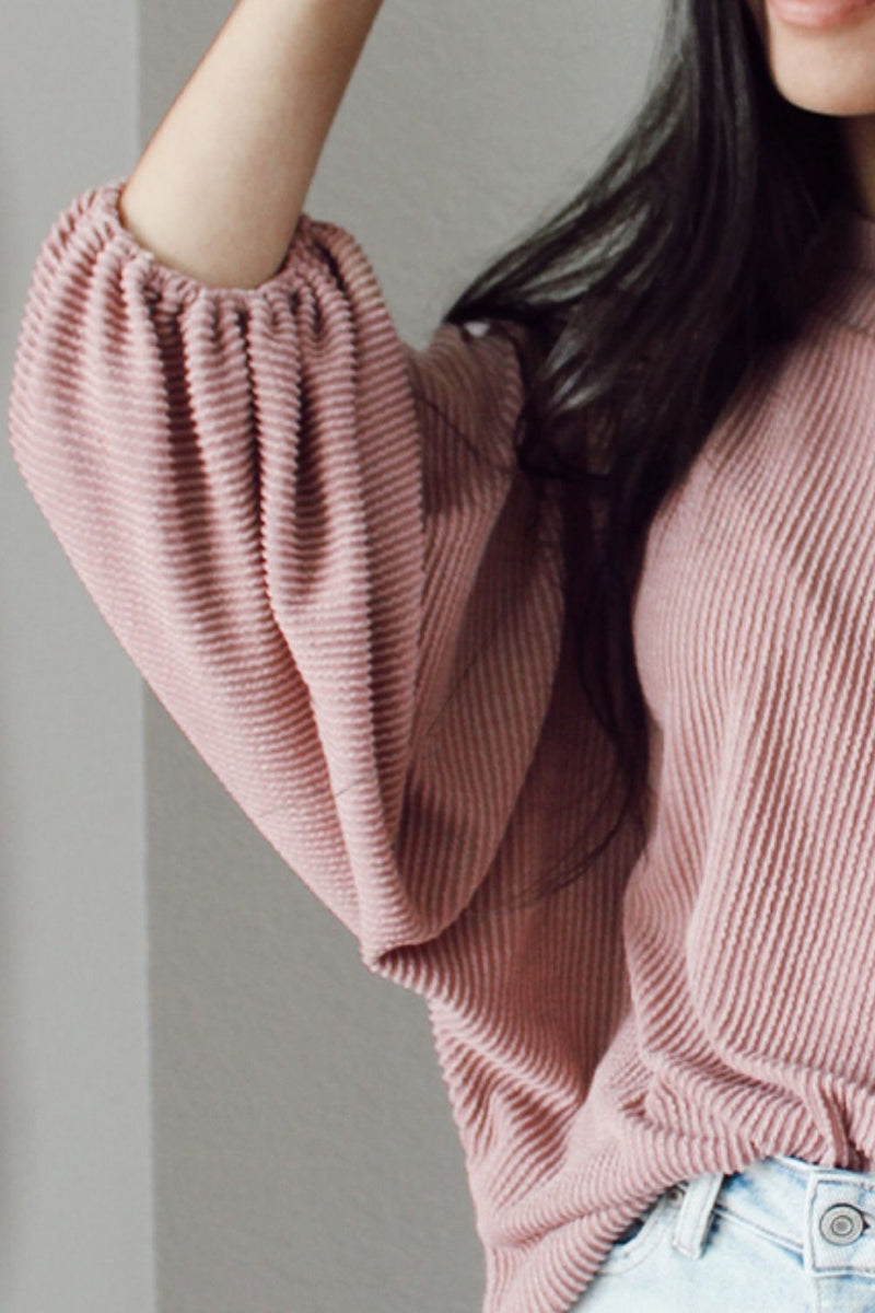 Ribbed Long Sleeve Knit Top