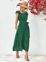 Tie Belt Ruffled Tiered Dress