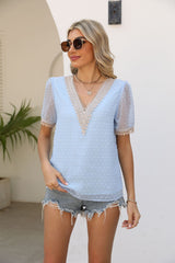 Contrast V-Neck Swiss Dot Top