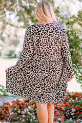 Plus Size Leopard Round Neck Flounce Dress