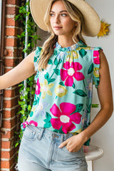 Floral Print Ruffle Shoulder Blouse