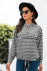 Striped Half-Button Dropped Shoulder Hoodie