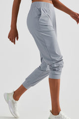 Elastic Waist Cropped Joggers with Side Pockets