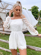 Lace Off-Shoulder Balloon Sleeve Romper