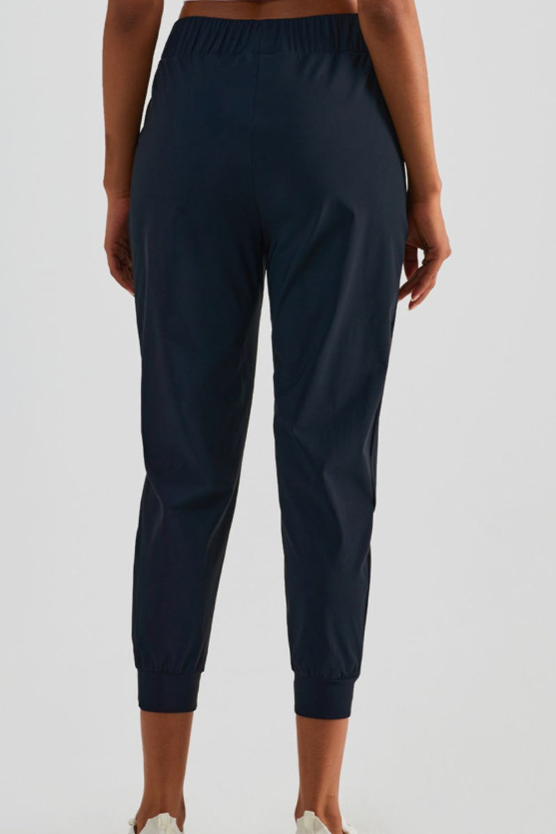 Elastic Waist Cropped Joggers with Side Pockets