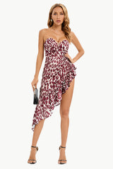 Leopard Strapless Ruffle Hem Dress